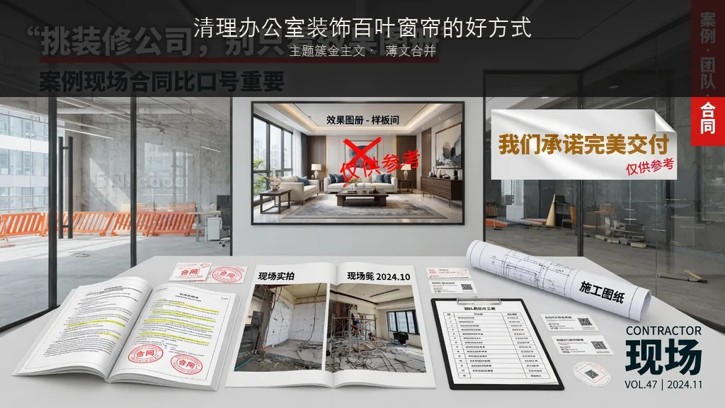 杂志封面：清理办公室装饰百叶窗帘的好方式